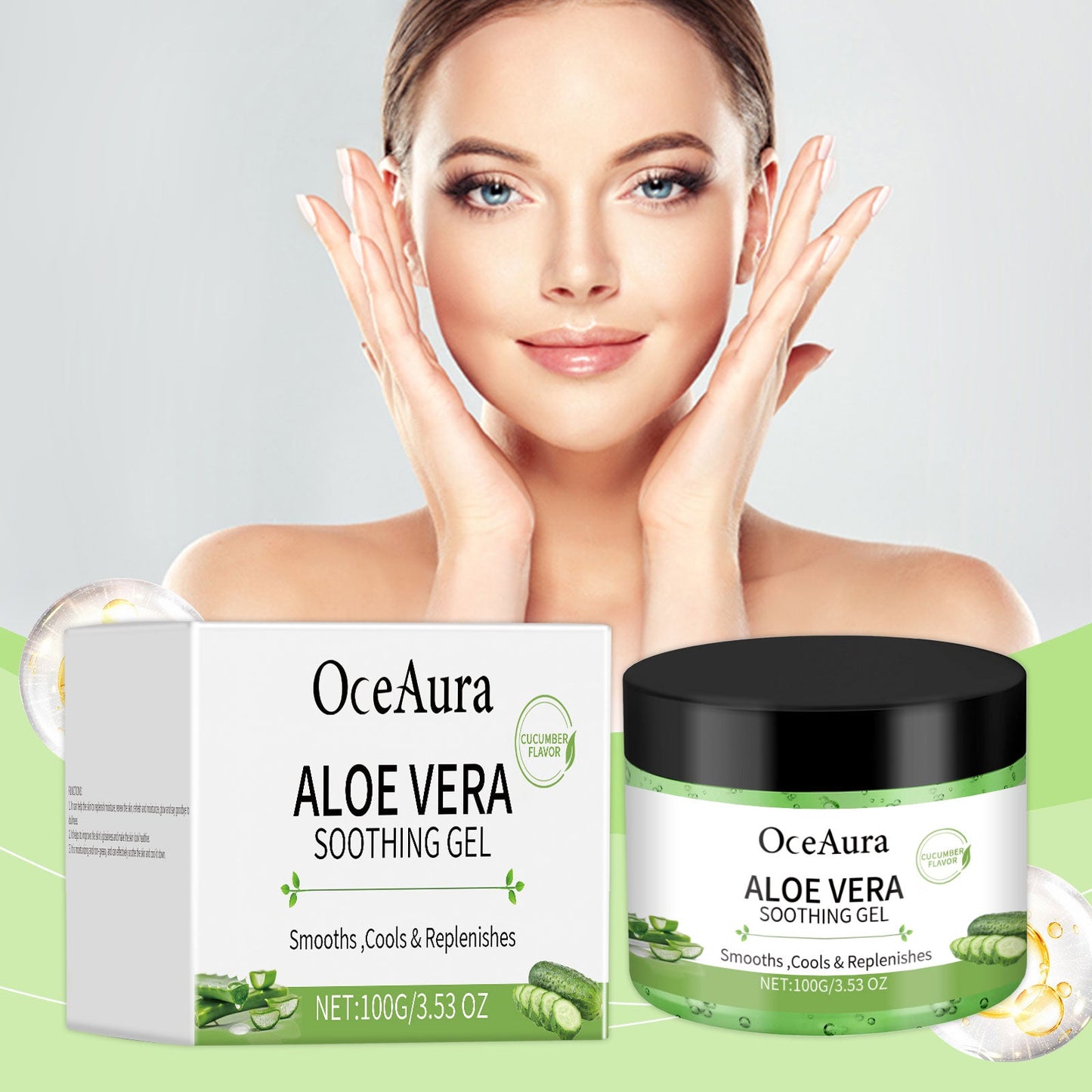 OceAura Aloe Vera Cucumber Gel, Moisturizing And Cooling Body Care Moisturizing And Refreshing Skin Aloe Vera Gel