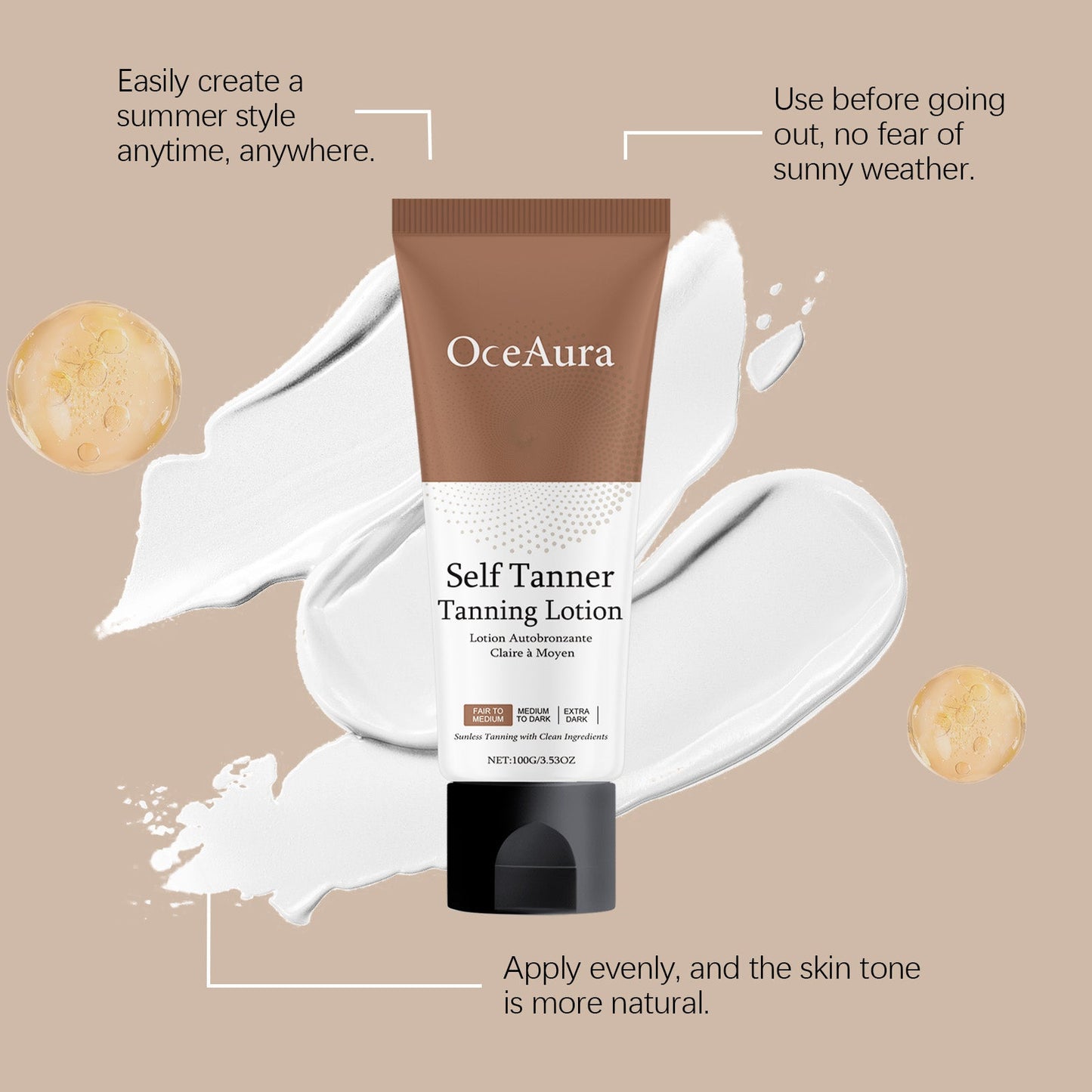 OceAura Hydrating, Moisturizing, Sun-Proof And Tanning Cream, Radiant, Natural Bronze Complexion, Gentle Herbal Essence Lotion