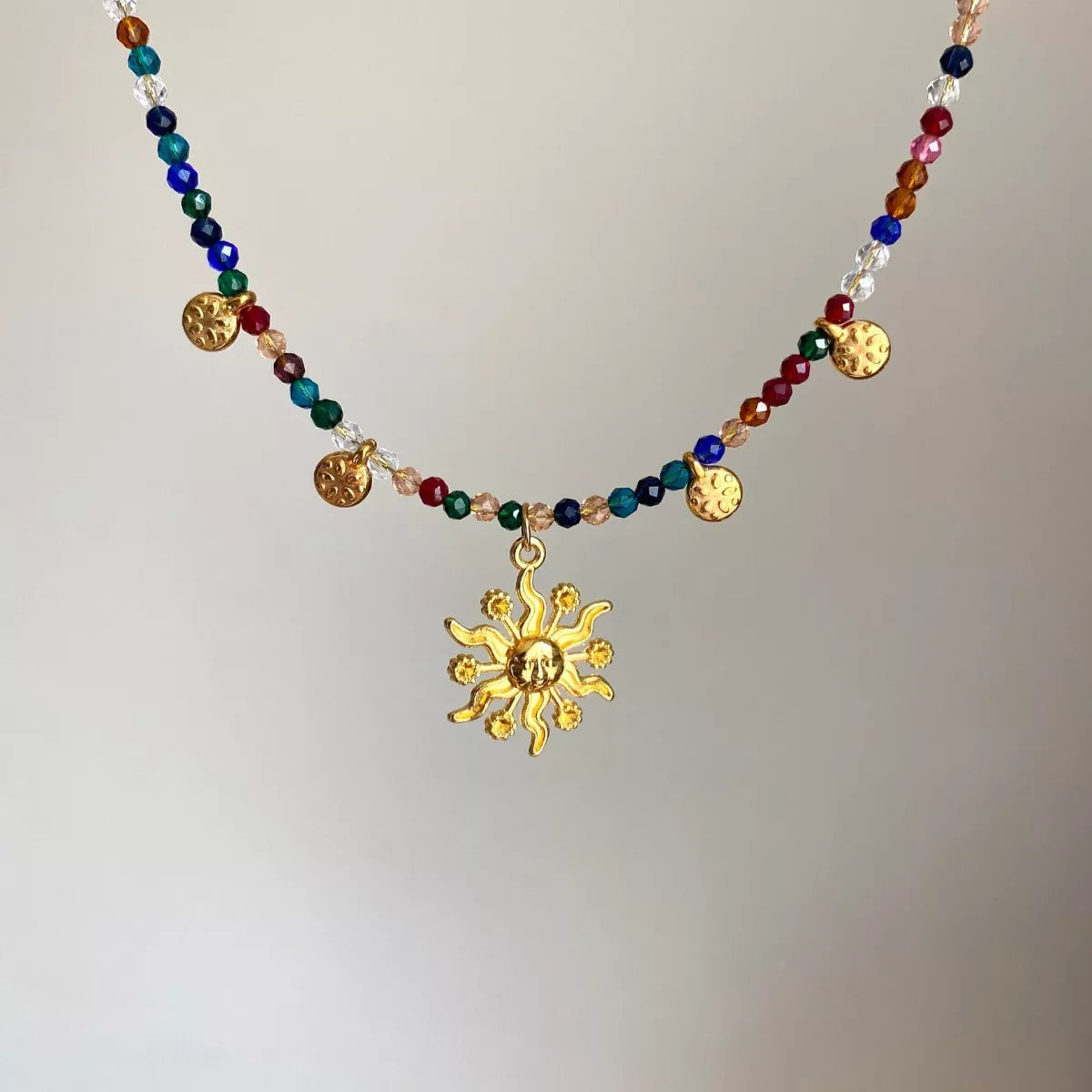 14K Gold-Plated Bead Sun Pendant Necklace