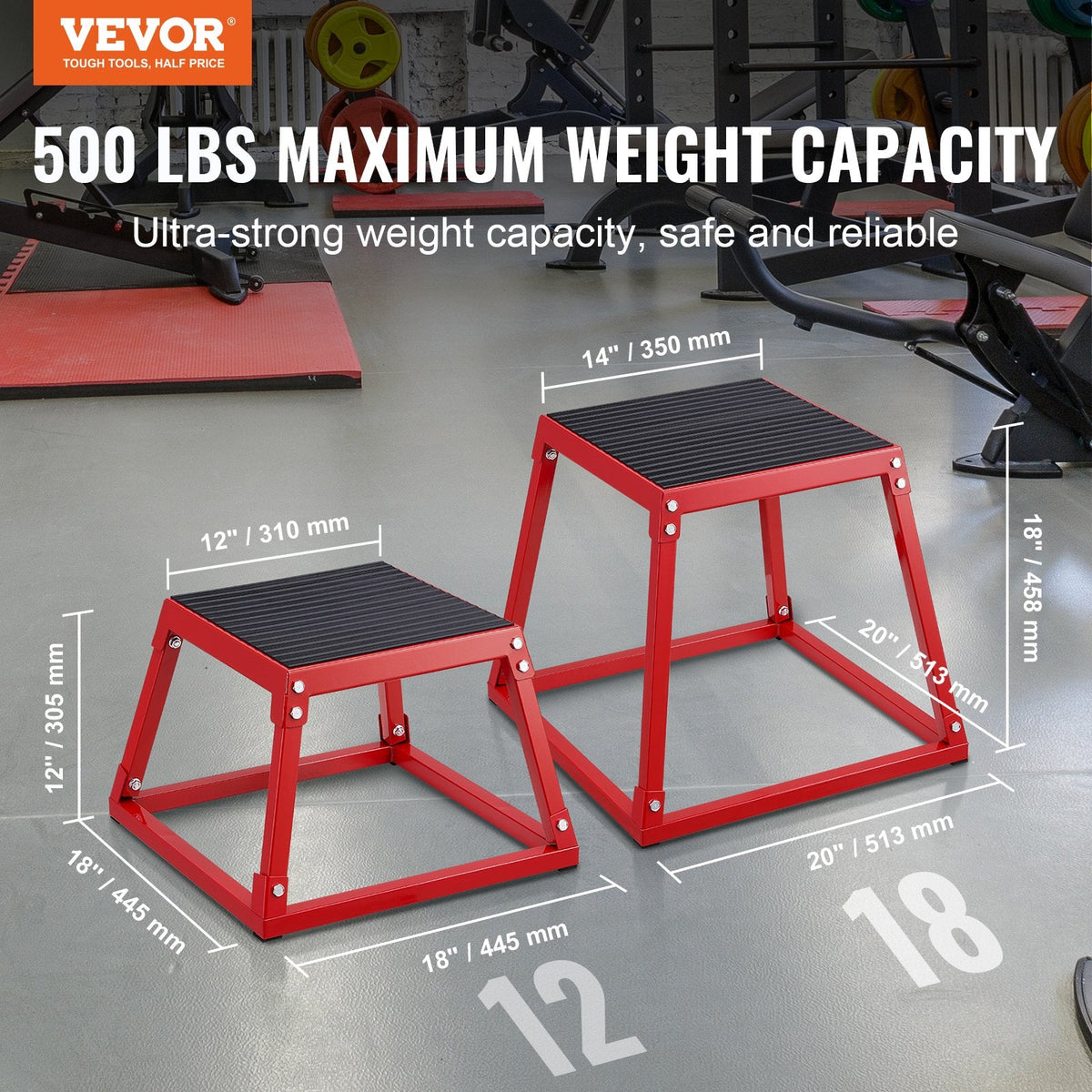 Plyometric Jump Box, 12 Inch Plyo Box, Steel Plyometric Platform And Jumping Agility Box, Anti-Slip Fitness Exercise Step Up Box For Home Gym Training, Conditioning Strength Training, Red