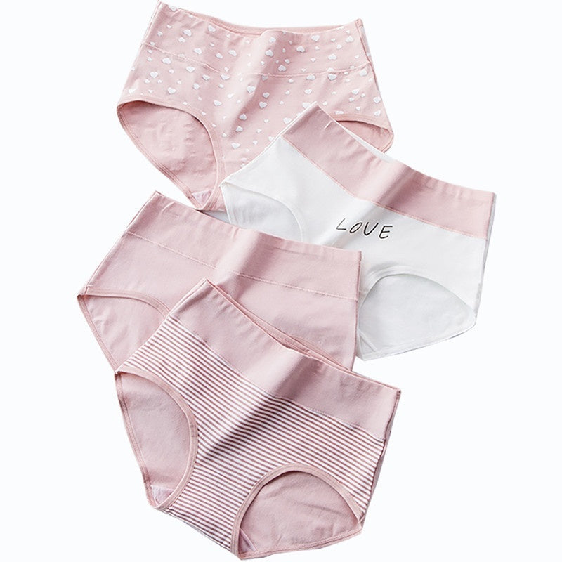 Women's High Waist Cotton Printed Underwear Seamless Belly Contraction Plump Girls Triangle Shorts