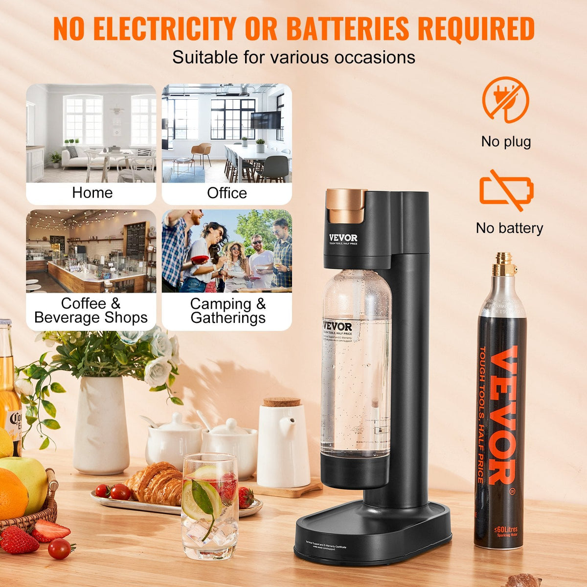 Sparkling Water Maker, Soda Maker Machine For Home Carbonating, Seltzer Water Starter Kit With BPA-free 1L PET Bottle, CO2 Cylinder, Compatible With Mainstream Screw-in 60L CO2 Cylinder