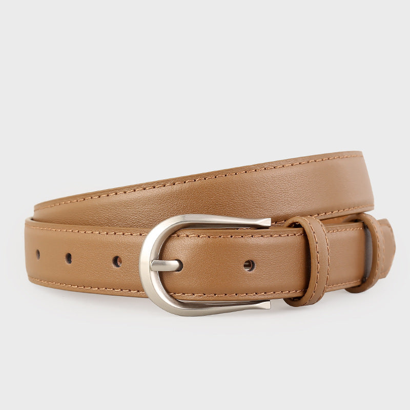 Classic Leather Belt with Silver Buckle