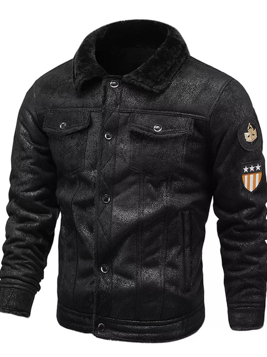 Men's Plus Size Snap Down Fur Collar Jacket