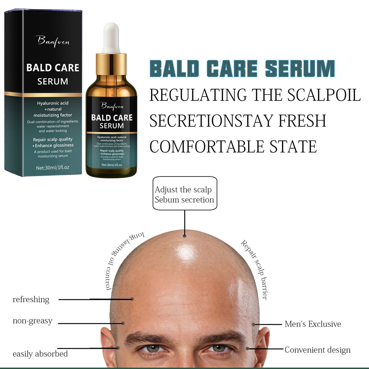 Cross-Border New Model Scalp Care Essence For Men, Moisturizing And Nourishing For Bald Heads And Shaving Skin, 30ml