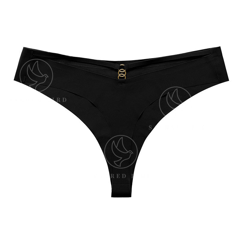Scacto Seamless One-Piece Thongs - Sexy Solid Color Nylon Knit Fabric V-Strings With Ring Detail - Hand Wash Only, No Dry Clean