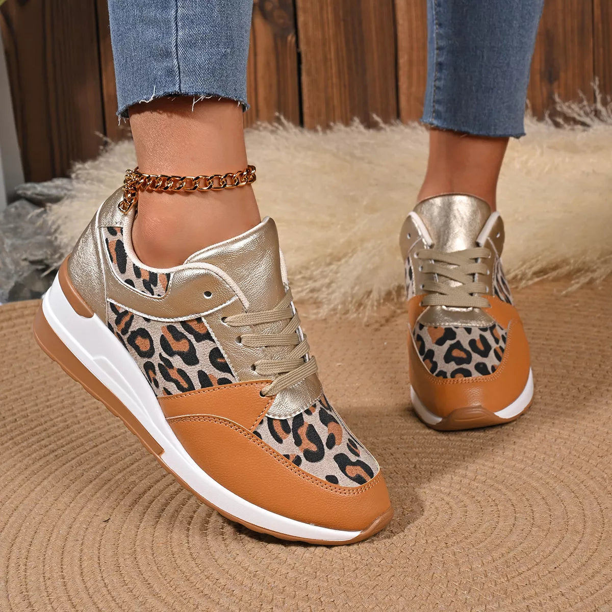 Leopard Lace Up Sneakers