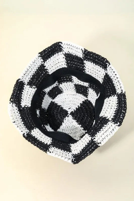 Fame Checkered Pattern Knit Bucket Hat
