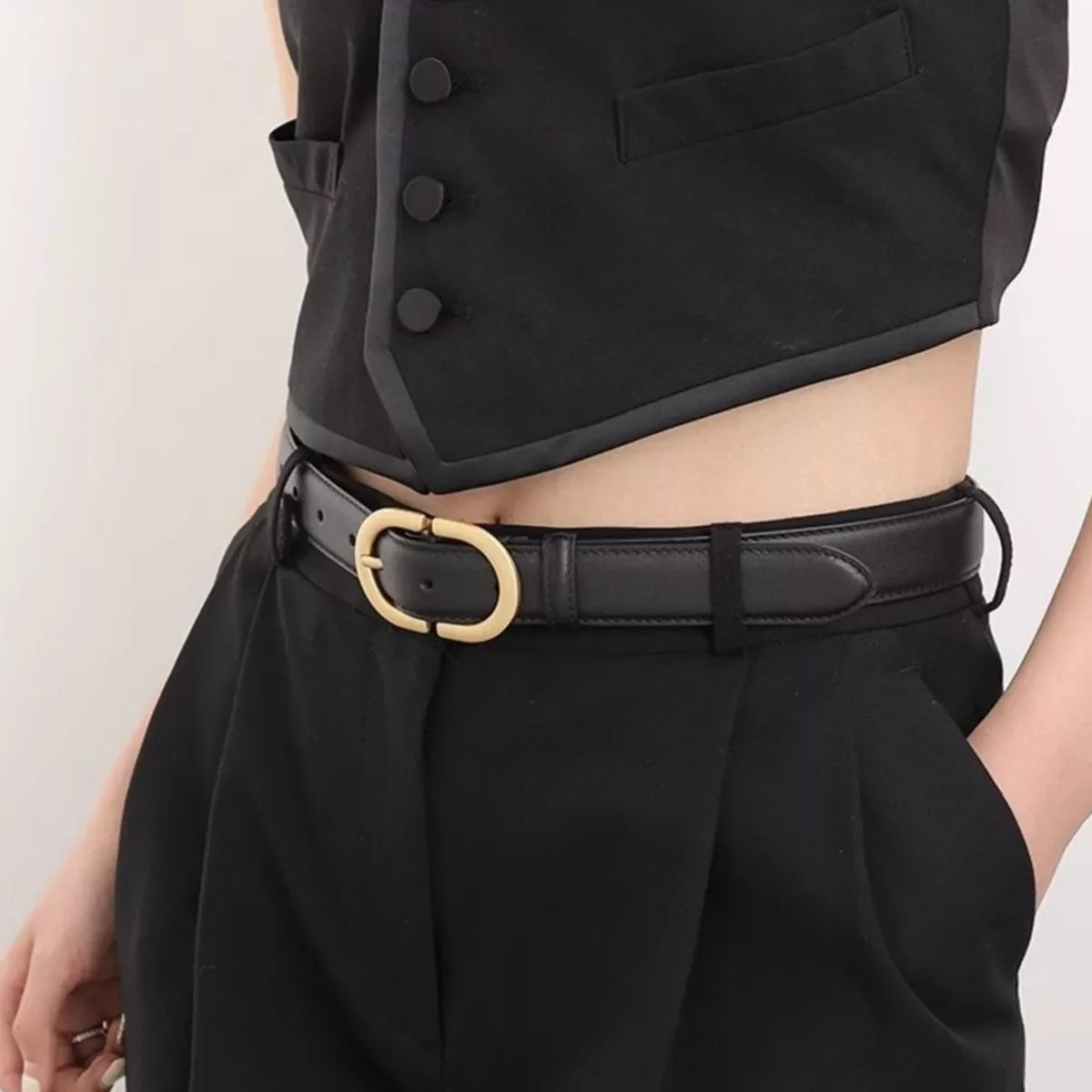 Gold Buckle Leather Belt