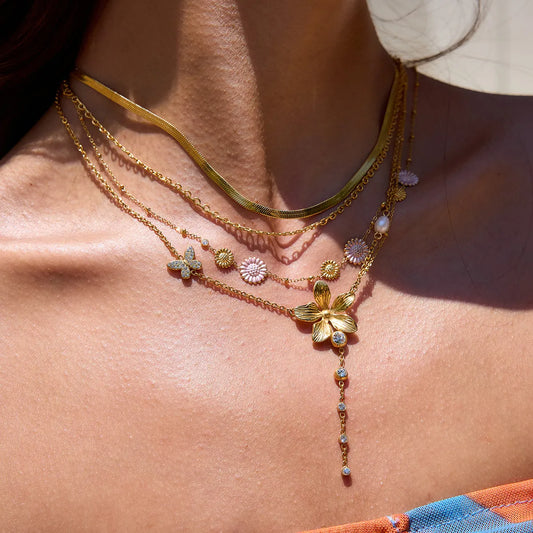 3-Piece 18K Gold-Plated Stainless Steel Flower Necklace