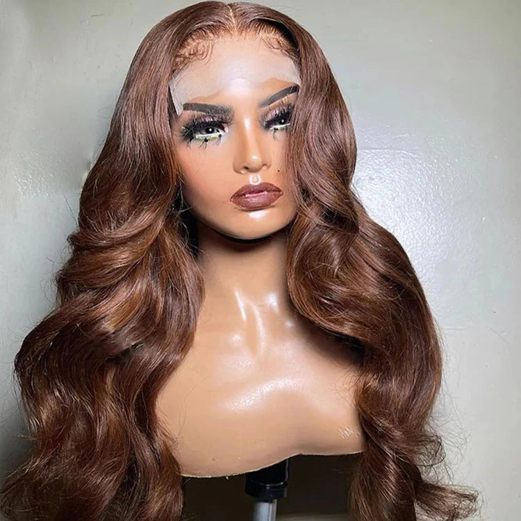 4x4 Lace Human Hair Wig Chocolate Brown Body Wave, Density