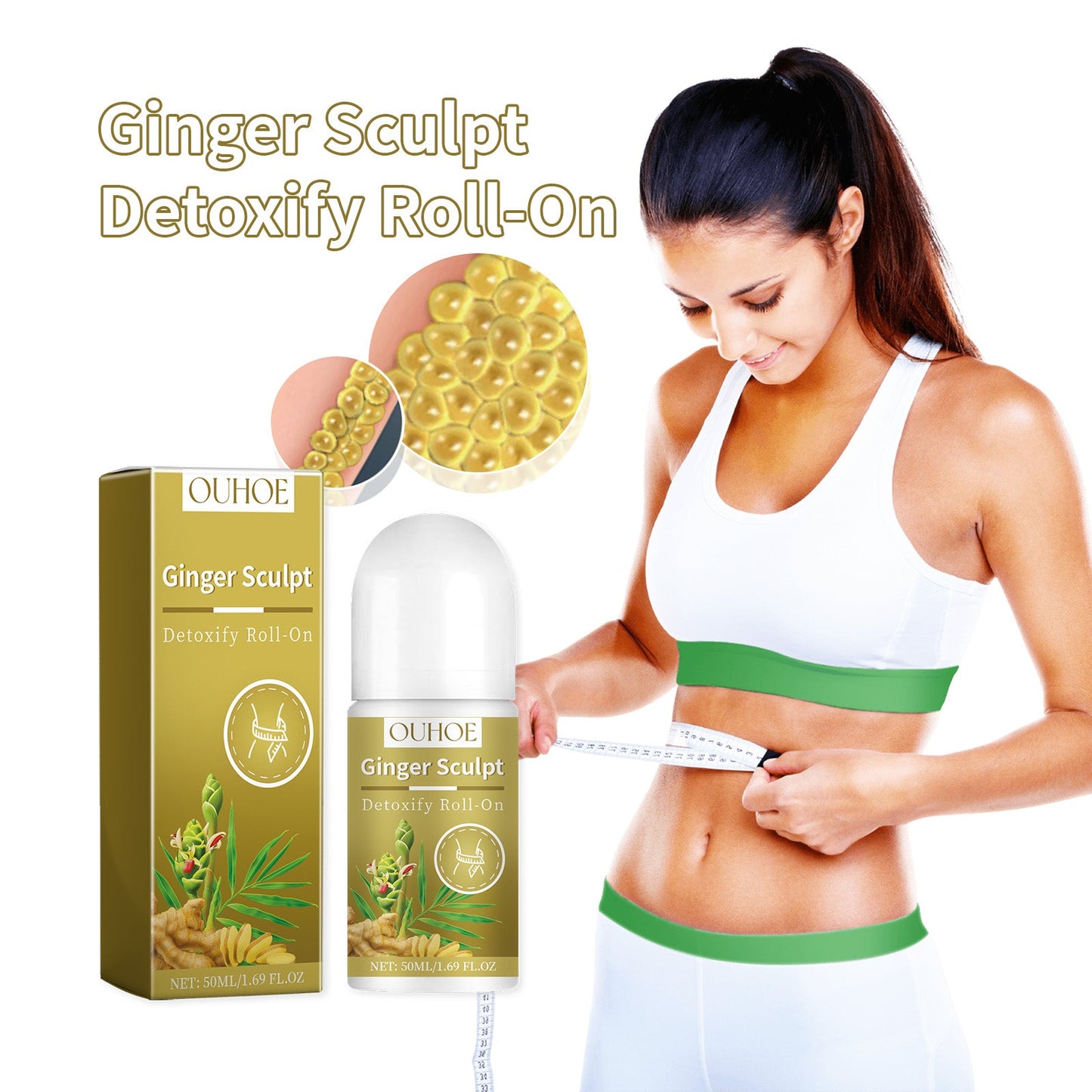 OUHOE Ginger Sculpt Detoxify Roll-On, Ball Body Massage Moisturizing Beauty Care Firming Body Contour Beauty Ball