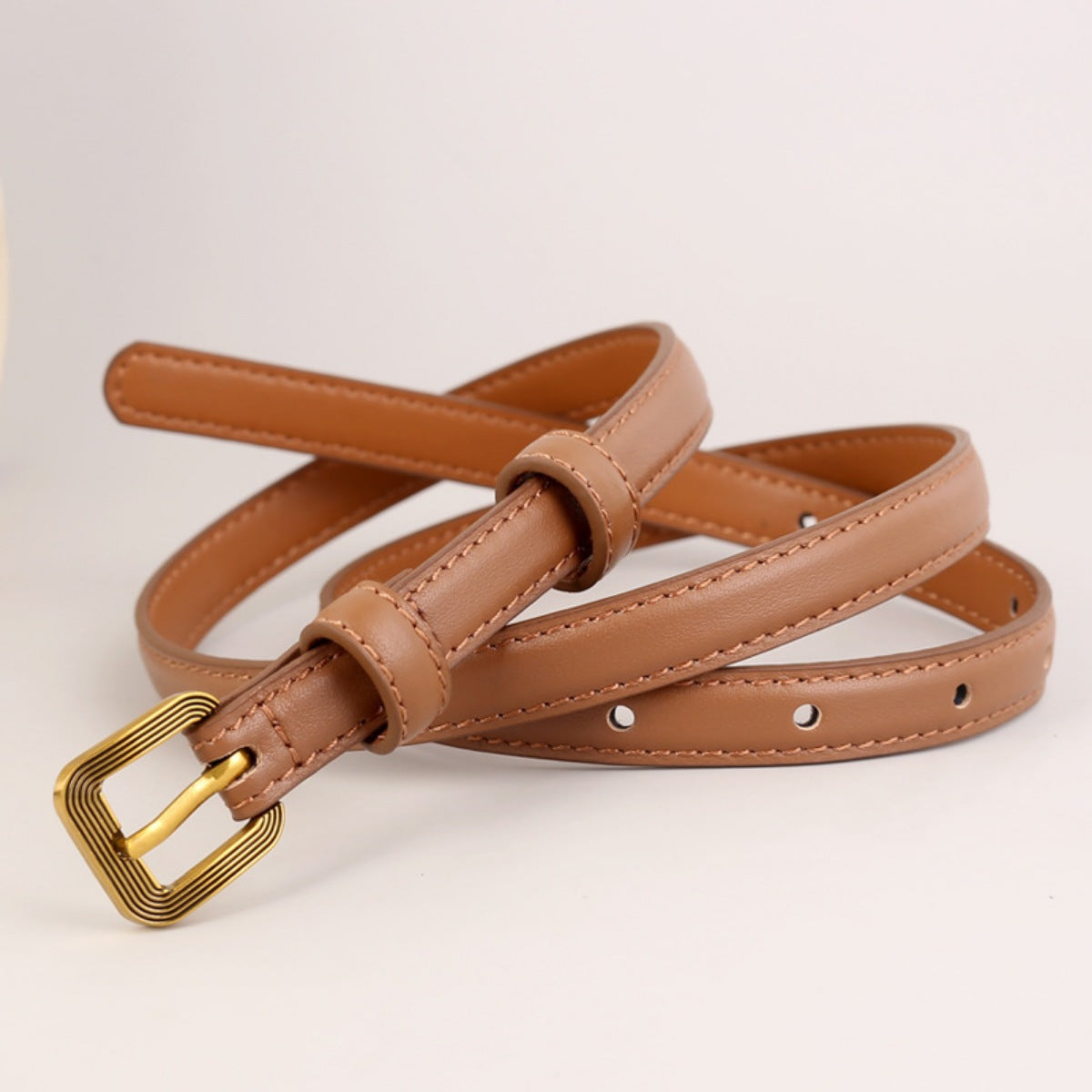 Leather Skinny Belt with Buckle