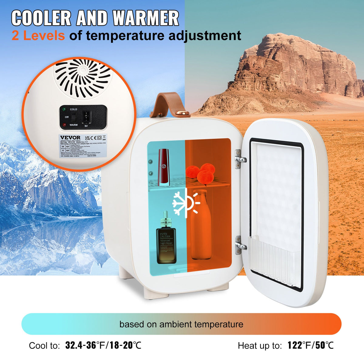 Vevor Mini Skin Care Fridge, 4 L 6 Can Cute Makeup Fridge For Cosmetics Beverage Fruit Milk, AC DC Cooler & Warmer, Mute Tiny Refrigerator For Bedroom Office Dorm Desk Car, ETL Certified, White