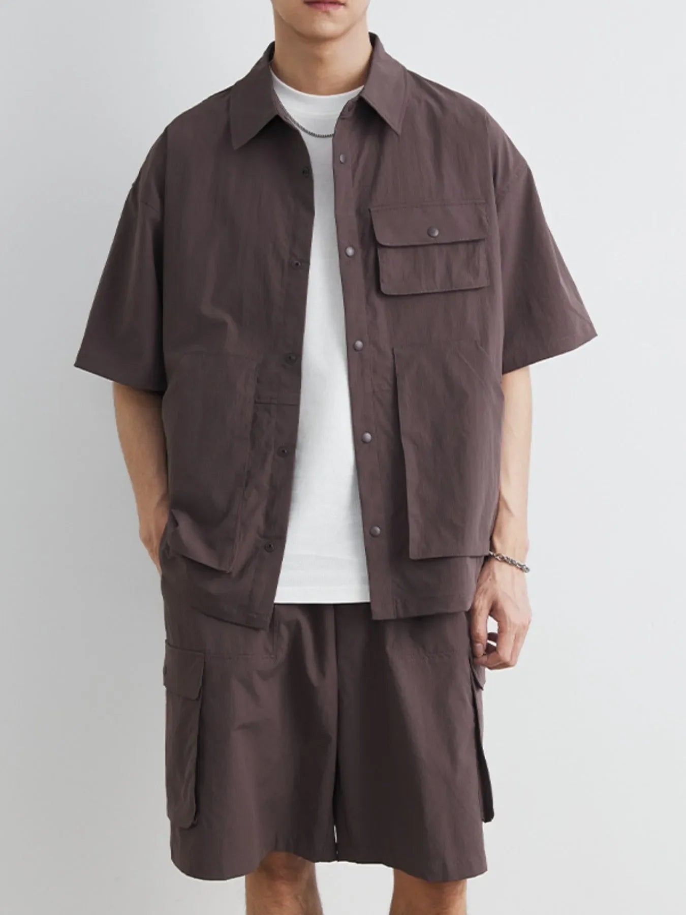 Men's Plus Size Button Up Short Sleeve Shirt and Shorts Set