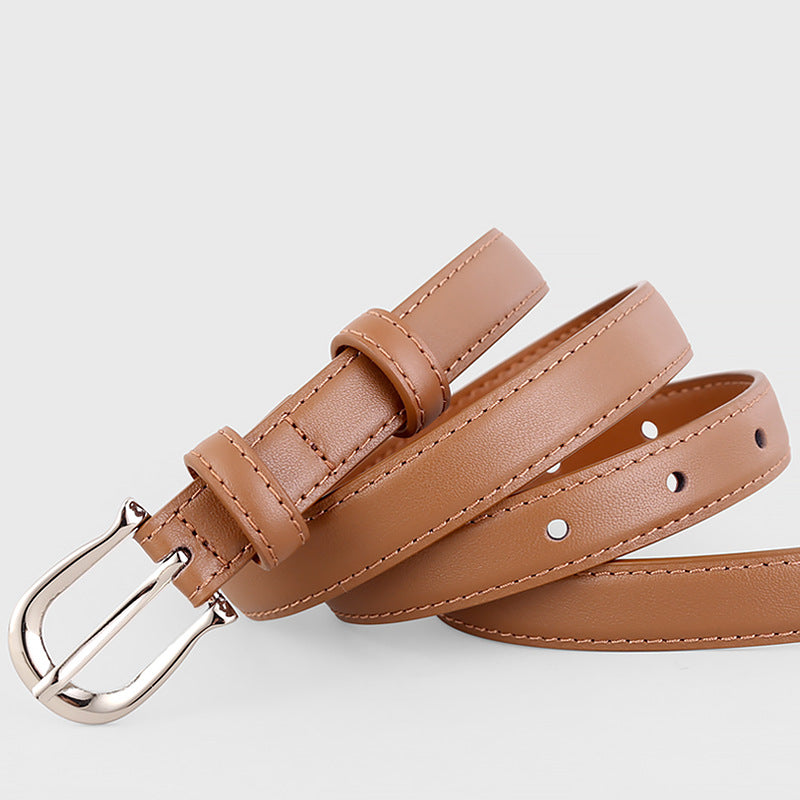 Leather Skinny Belt with Silver Buckle