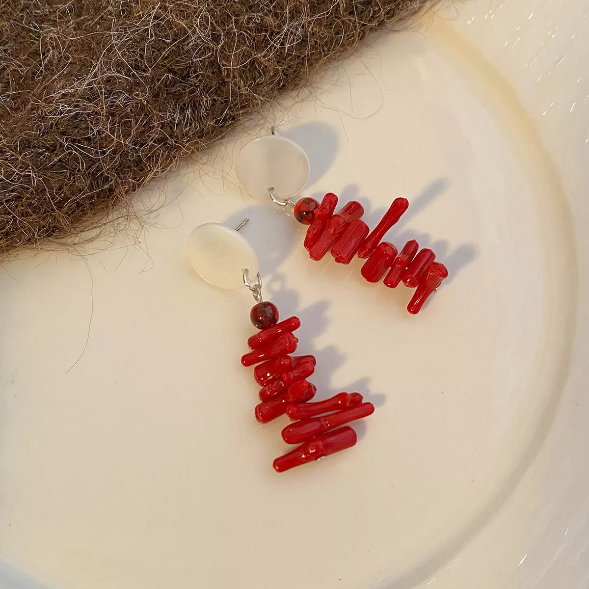 Resin Coral Chip Dangle Earrings