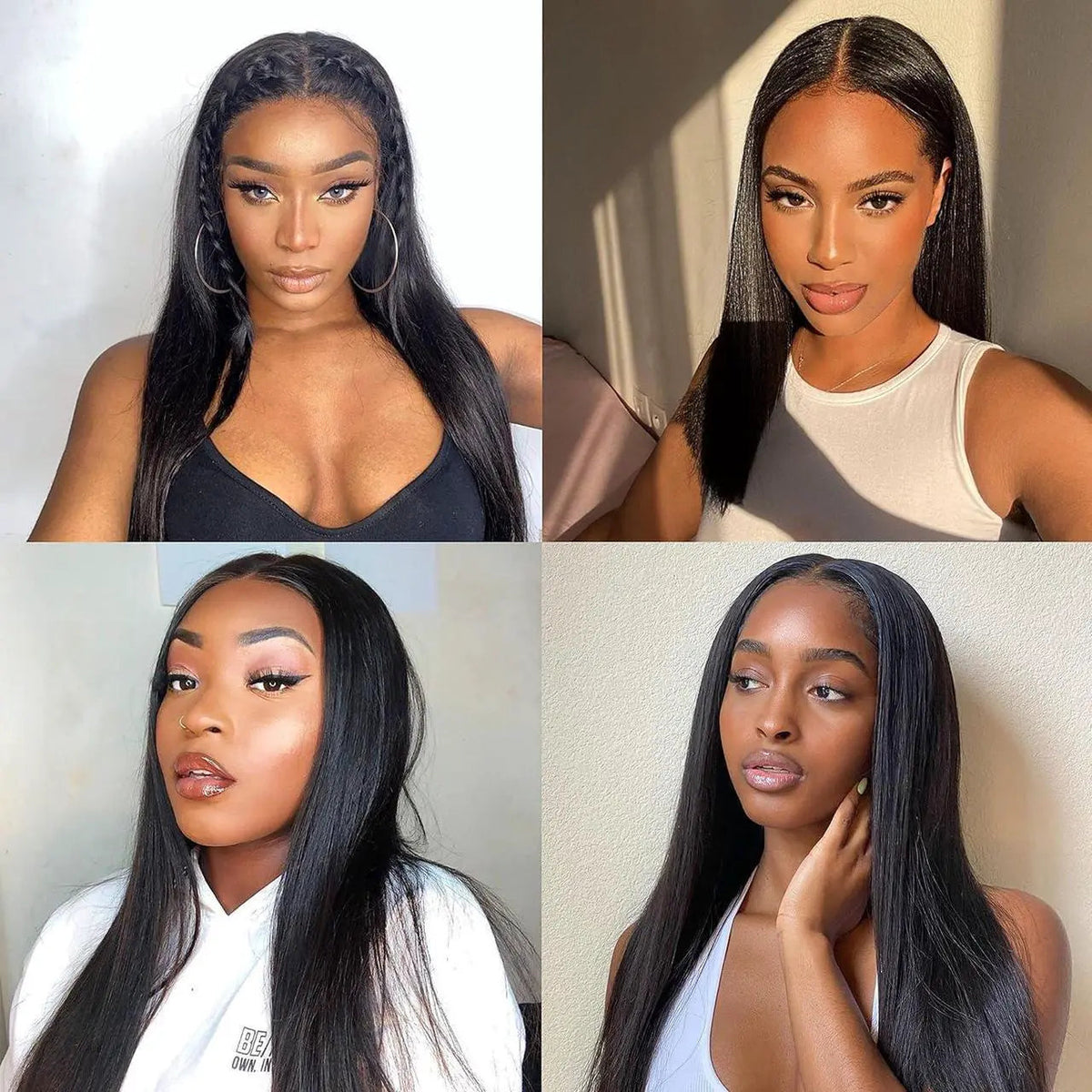 4x4 Pre-cut Lace Straight Human Hair Wig, Natural Color, Density