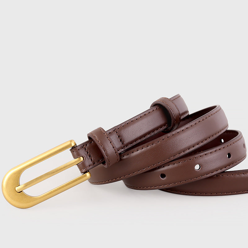 Gold Buckle Skinny Leather Belt