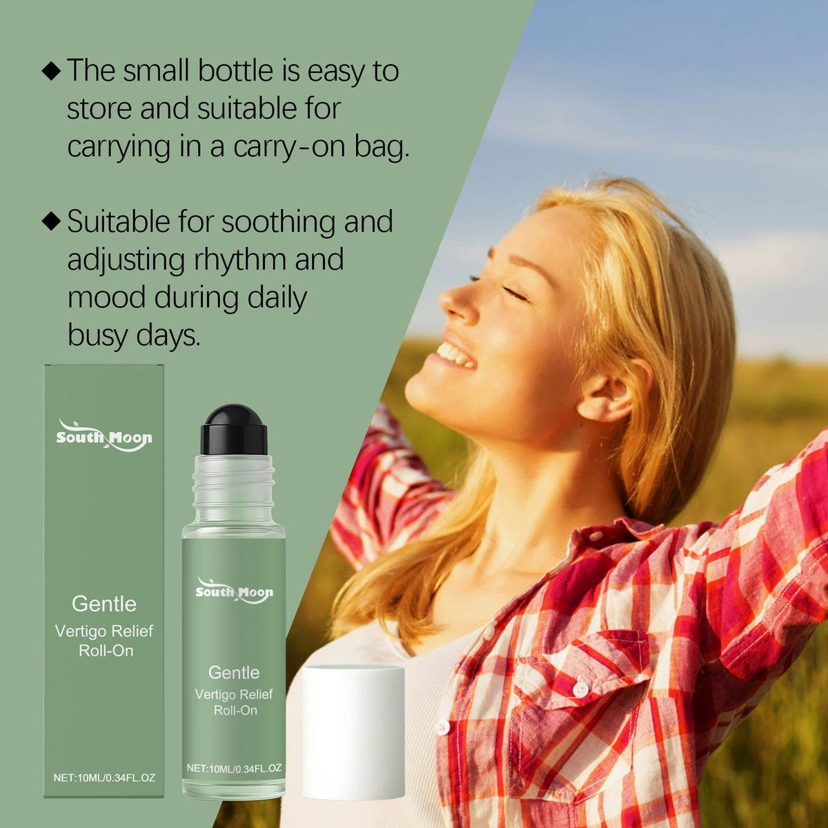 South Moon Gentle Vertigo Relief Roll On Oil, Mint Cooling Portable 10ml Head Discomfort Massage Roller Aromatherapy Oil