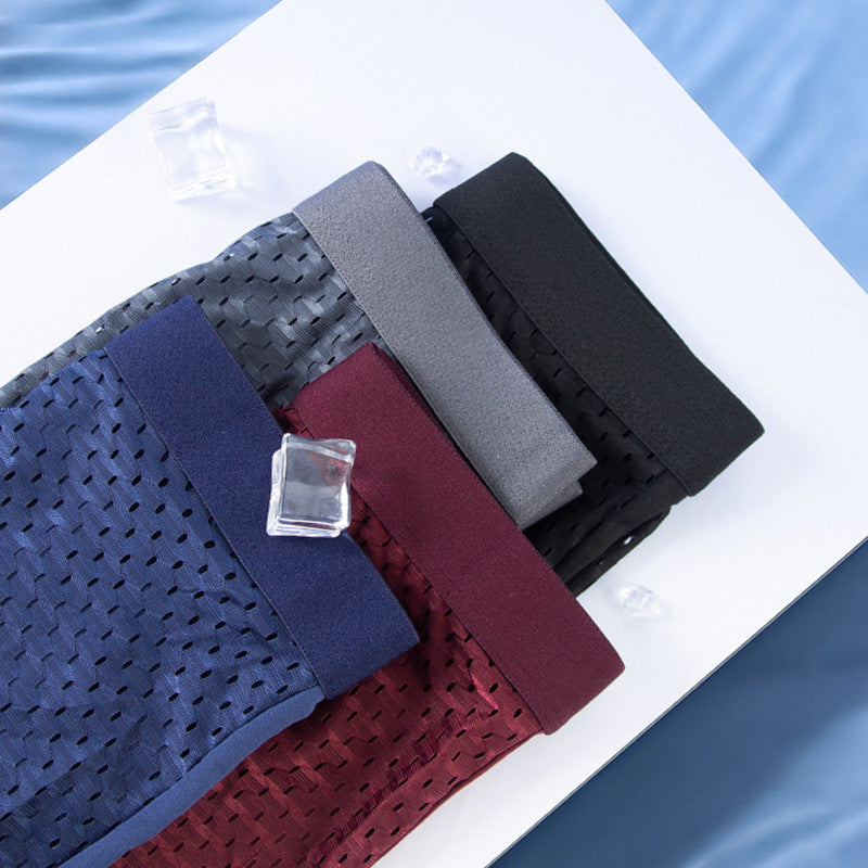 Men S Ice Silk Mesh Boxer Briefs  Breathable Ventilated Micro Mesh Underwear Lightweight Cooling Summer Trunks For Men