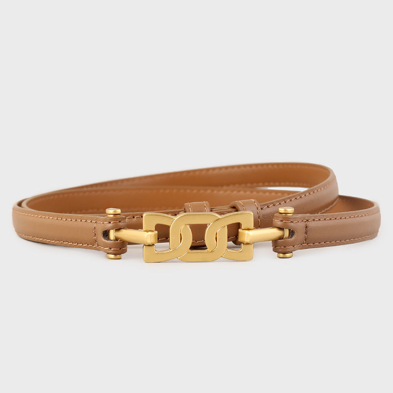 Gold Buckle Skinny Leather Belt