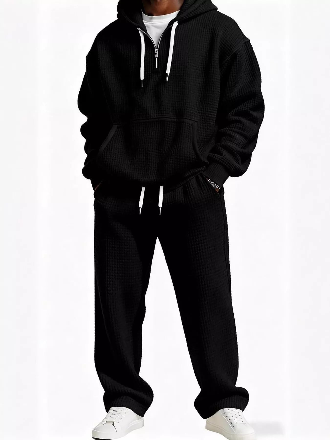 Men's Full Size Casual Waffle Knit Hoodie and Pants Set Plus Size