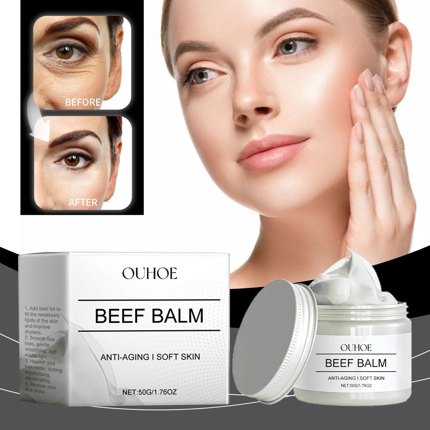 OUHOE Beef Balm, Fade Spots Deep Clean Hydrating Refreshing Skin Gentle Cream