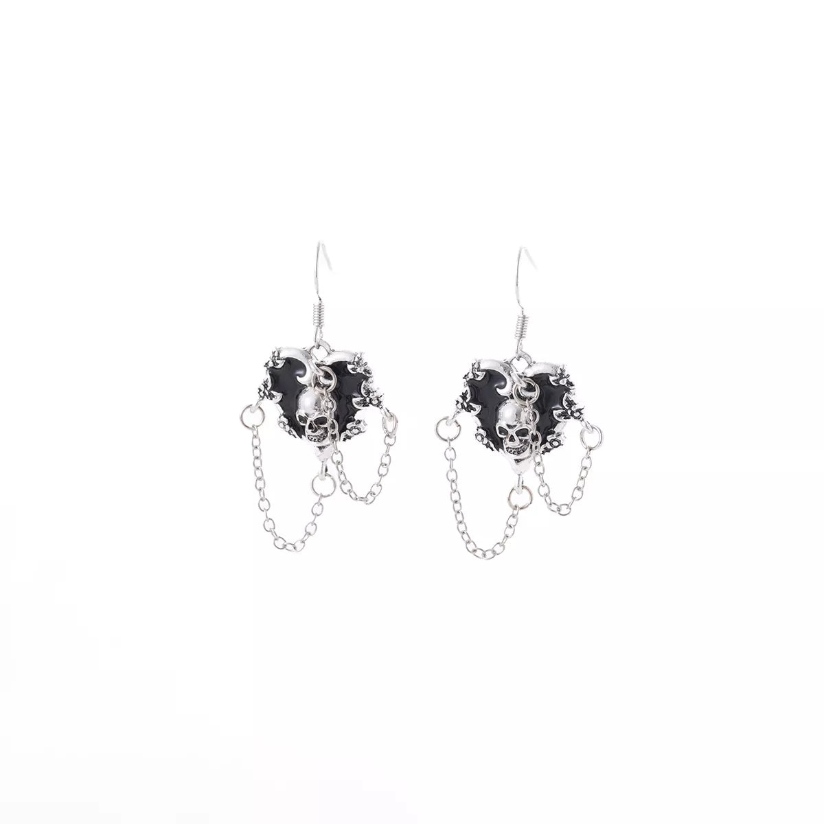 Halloween Alloy Heart Skull Earrings with Chain Detail