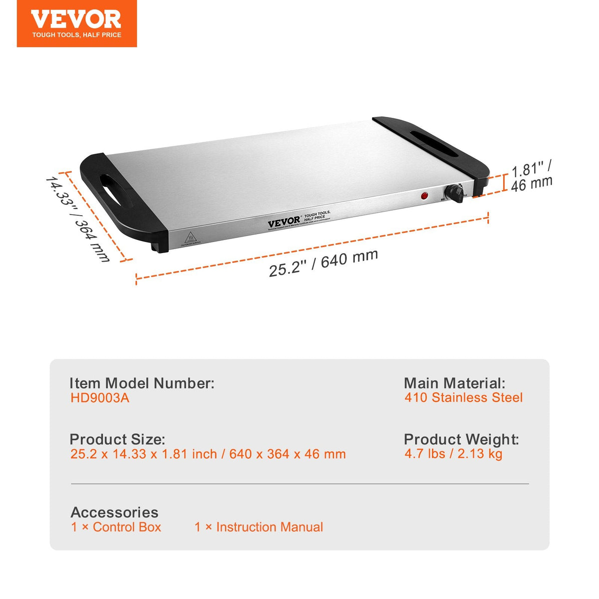 VEVOR Electric Warming Tray Buffet Food Warming  Temp Control Stainless Steel