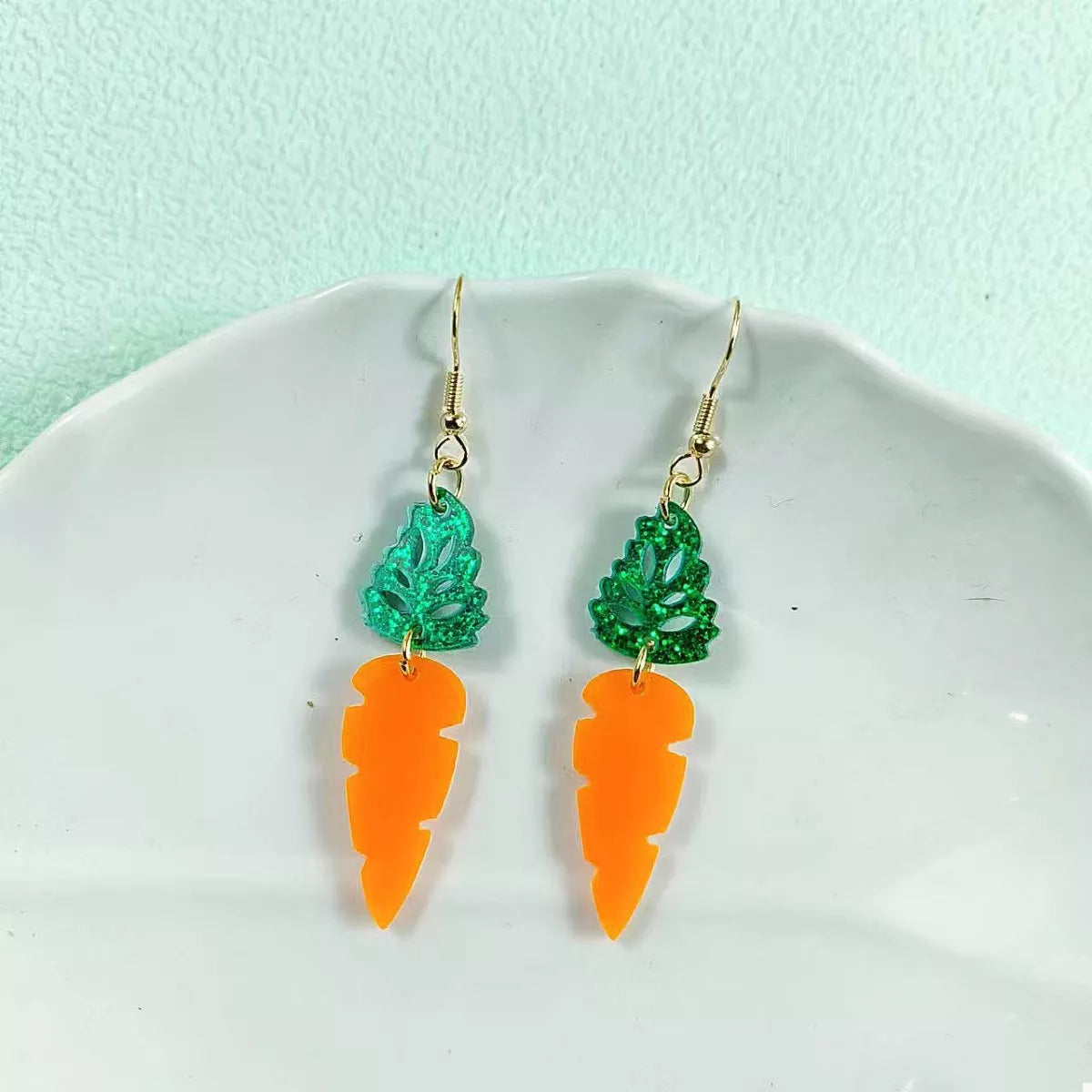 Carrot & Leaf Dangle Earrings