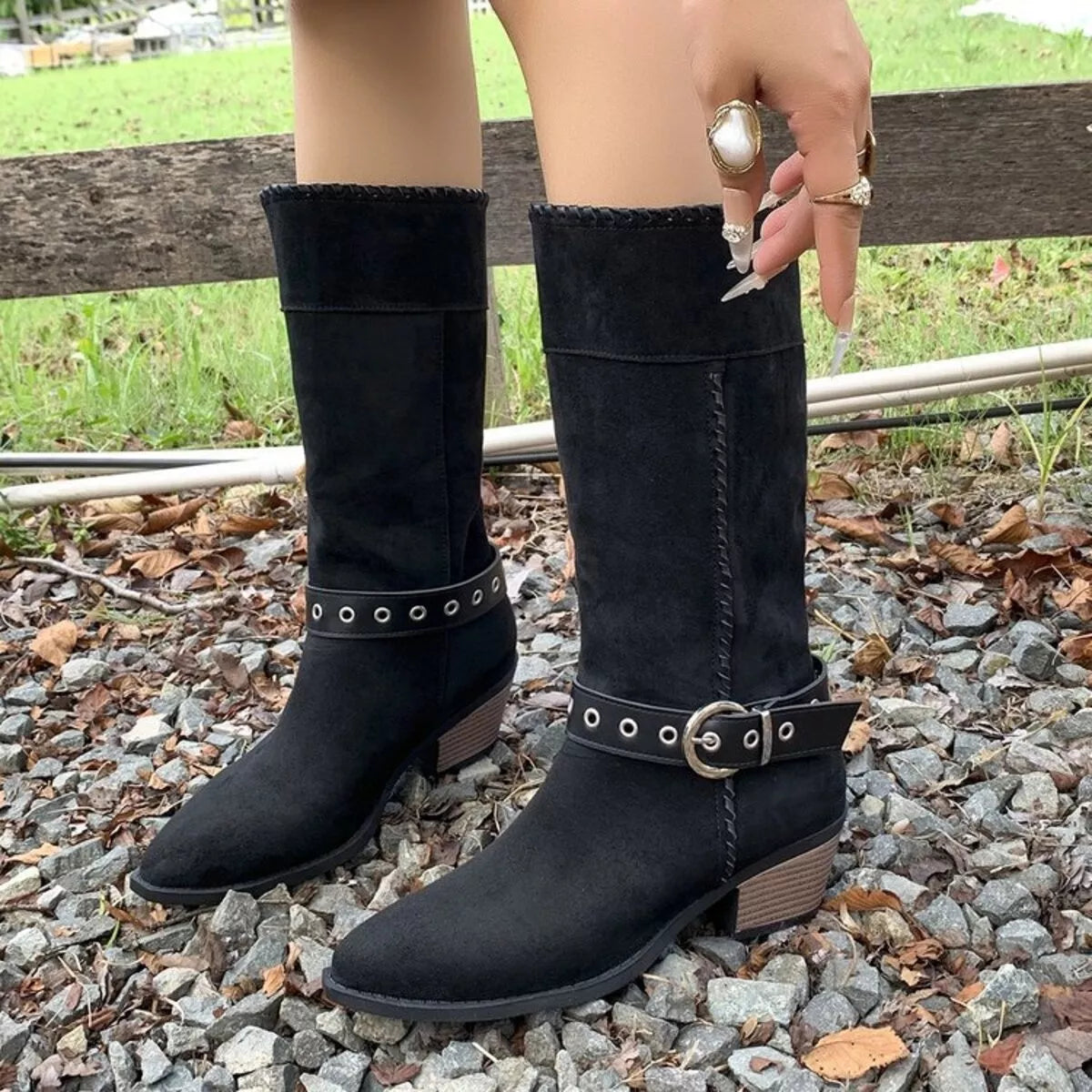 Point Toe Block Heels Boots