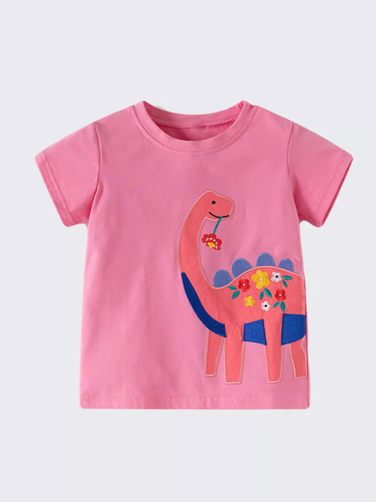 Children's Dinosaur Embroidered Short Sleeve T-Shirt