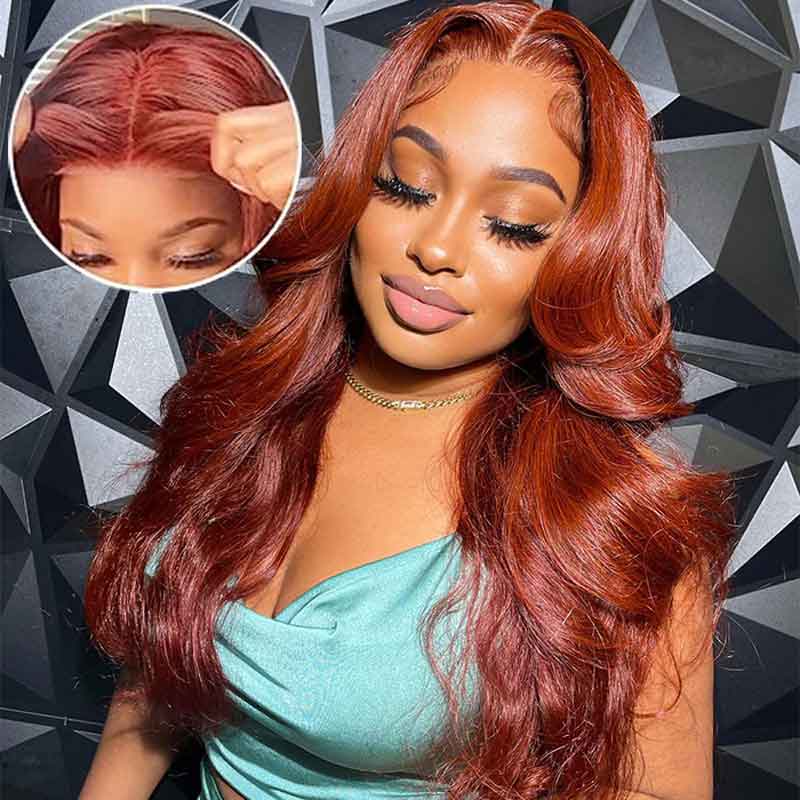 4x6 Lace Human Hair Wig Reddish-Brown Body Wave, Density, 10 Inches