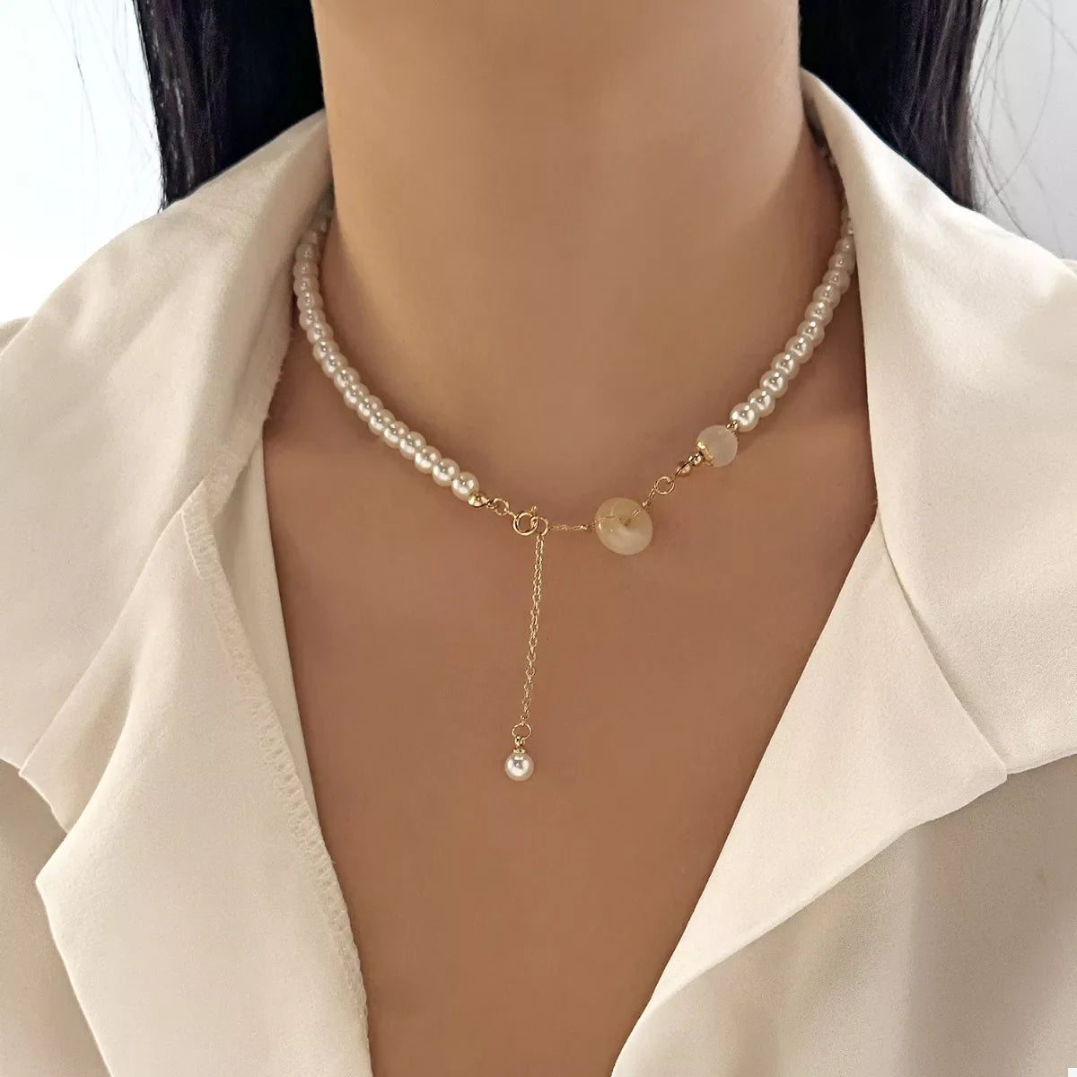 Synthetic Pearl 18K Gold-Plated Resin Pendant Necklace