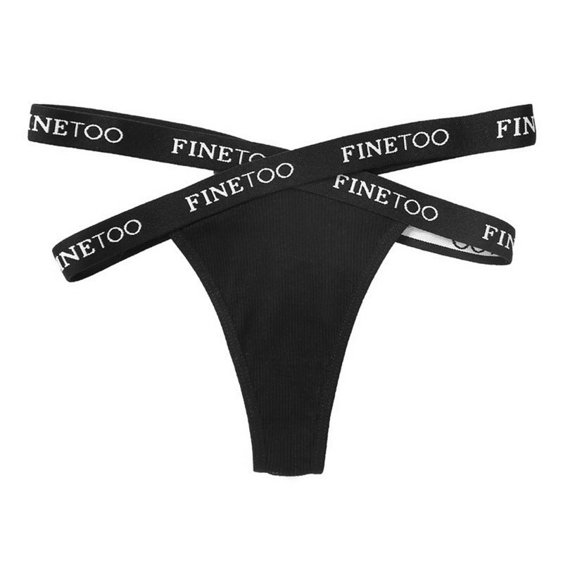 Women's Thong Sexy Cross Letter Belt Panties High Slit Threaded Cotton Briefs