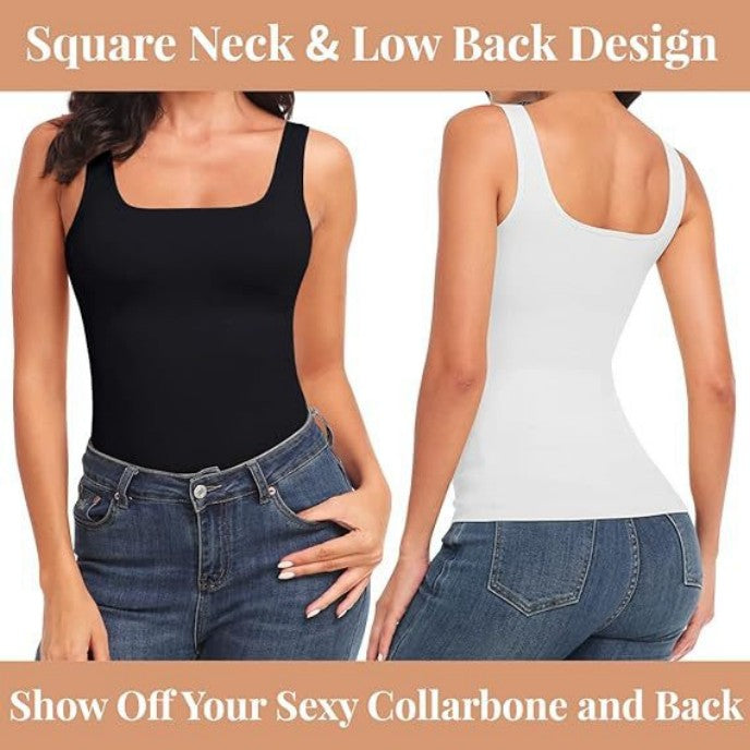 Women's Tummy Control Shapewear Tank Tops Seamless Square Neck Compression Tops Slimming Body Shaper Camisole