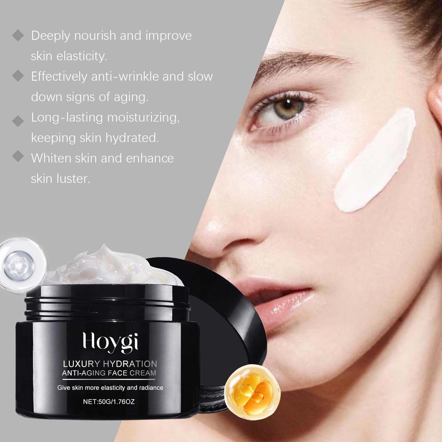 Hoygi Hyaluronic Acid Anti-Wrinkle Cream Hyaluronic Acid Hydrolyzed Soy Protein Hydrating Moisturizing Cream