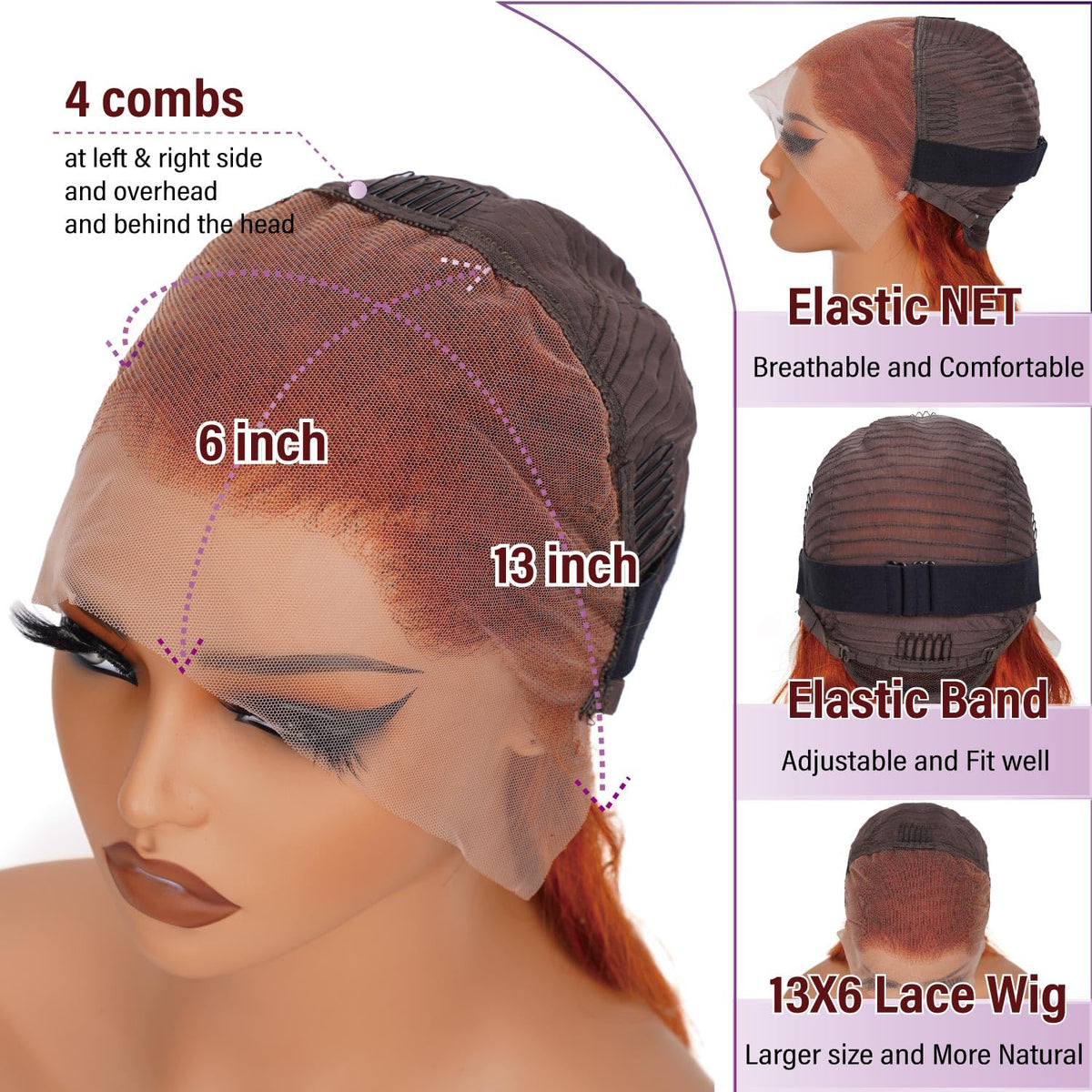13x6 Lace Front Human Hair Wig Body Wave, Ginger Yellow, Density