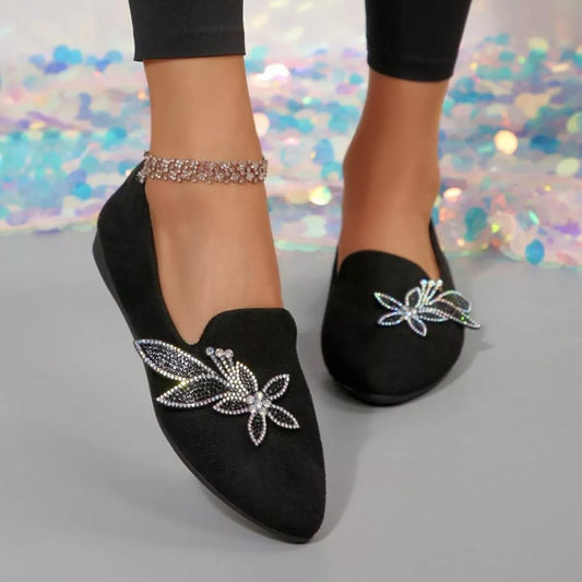 Rhinestone Point Toe Flats Slip-Ons