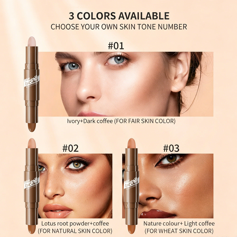 3PCS Dual-Ended Contour Stick, 2-in-1 Highlighter & Bronzer Stick, Waterproof Long-Lasting Contour And Highlight Makeup Pen