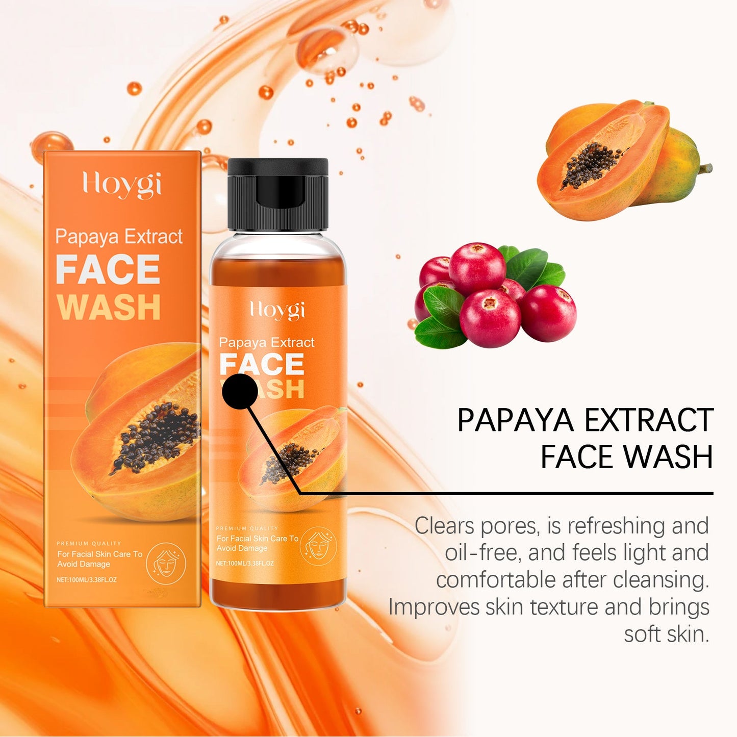 Hoygi Papaya Face Wash, Gentle Cleanser Not Tight Moisturizing Hydrating Moisturizing Skin Tender Skin Care Face Wash