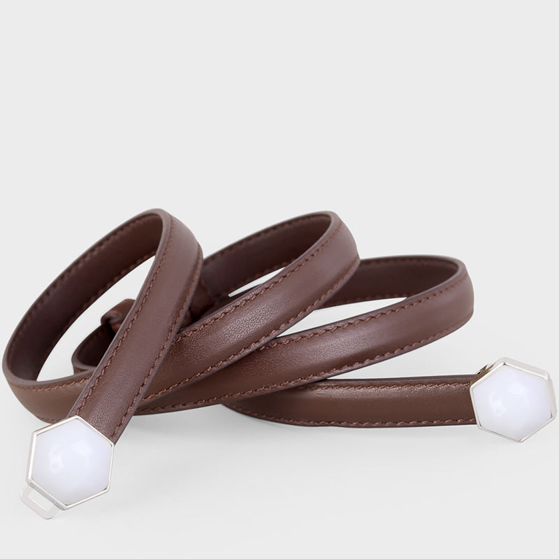 Leather Belt with Geometric Buckle