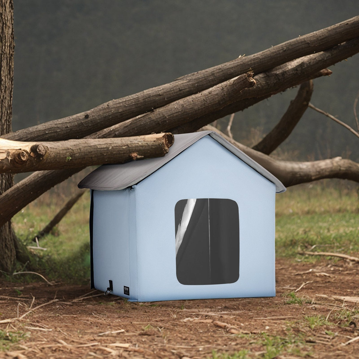 VEVOR Heated Cat House Foldable Kitty Shelter With Heated Pad Blue Small