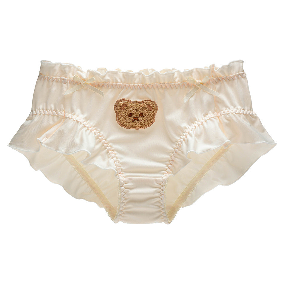 Cute Bear Embroidered Underwear Solid Color Milk Silk