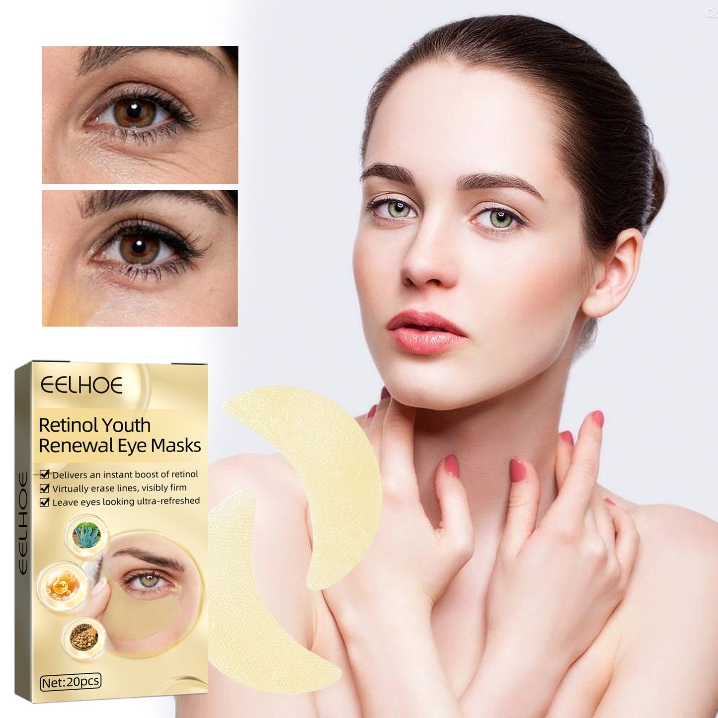 EELHOE Retinol Eye Mask, Lightening And Lifting Fine Lines Around Eyes Repair Dark Circles And Eye Bags Moisturizing Eye Mask