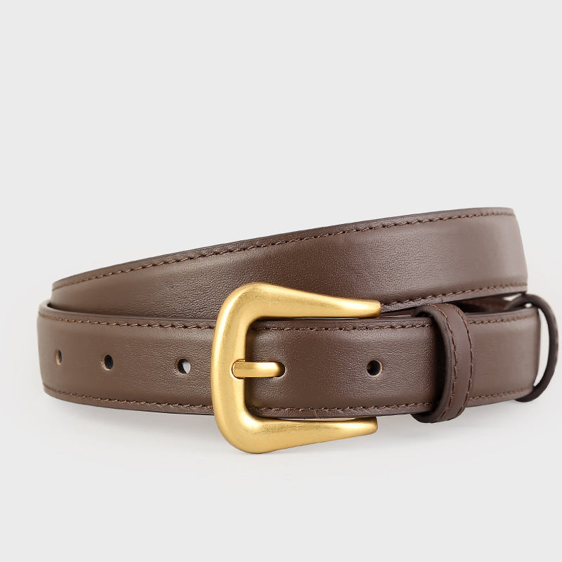 Skinny Leather Belt with Golden Buckle