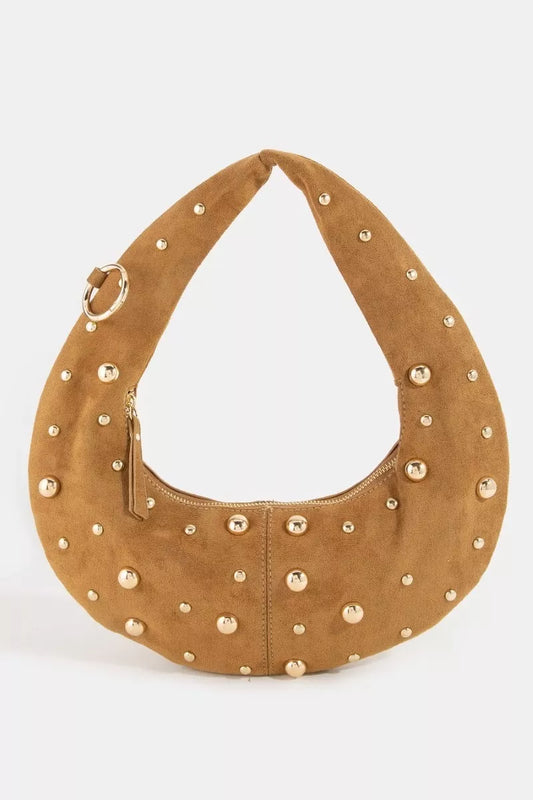 Fame Dome Studded Chrome Crescent Hand Bag