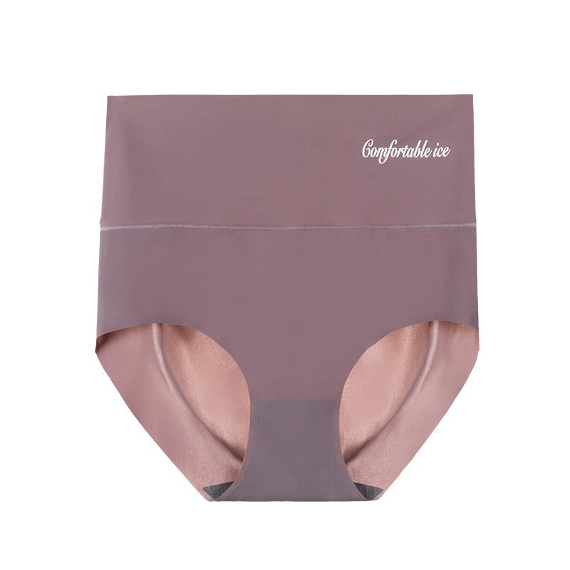 High Waist Ice Silk Seamless Panties Women's Belly Contracting And Hip Lifting