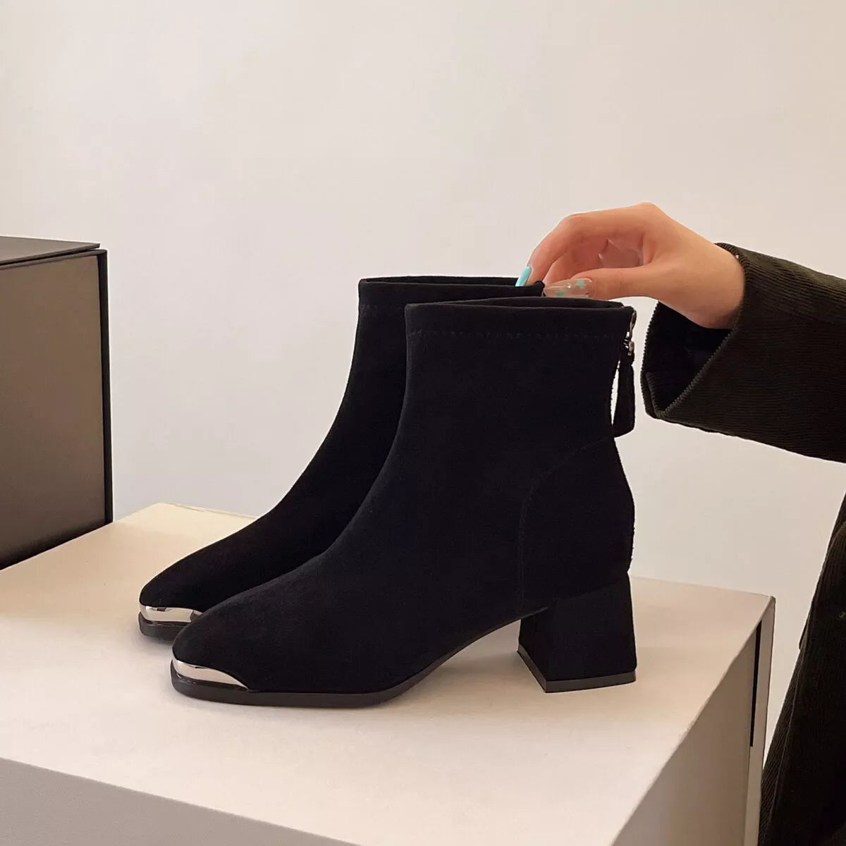 Square Toe Block Heels Boots
